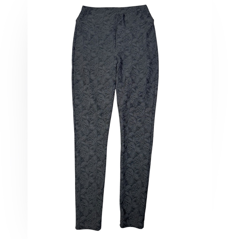 Black Floral-Textured Women's Slim Pants - Picture 1 of 5